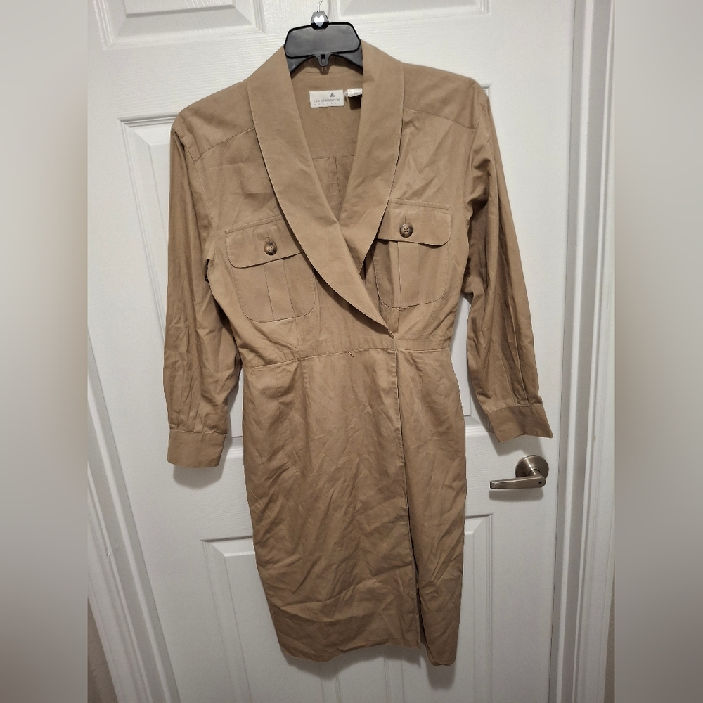 3/$15 Liz‎ Claiborne Size 6 Solid Brown Classic Button Long Sleeve Trench Coat
